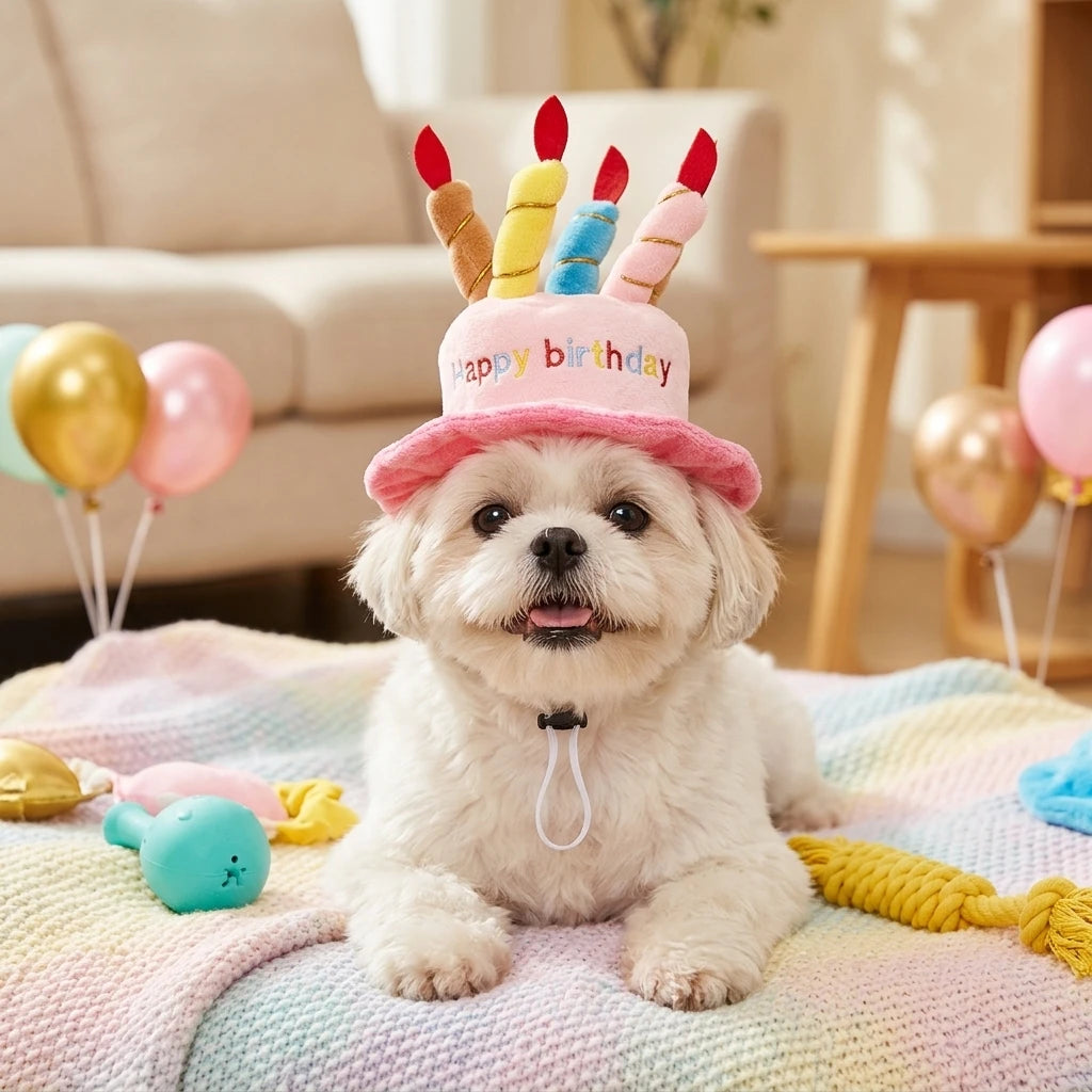 Set de Gorro de Fiesta de Cumpleaños y Juguete para Perros y Gatos – Kit Celebración Cómodo, Resistente a Mordeduras y Accesorio para Fotos