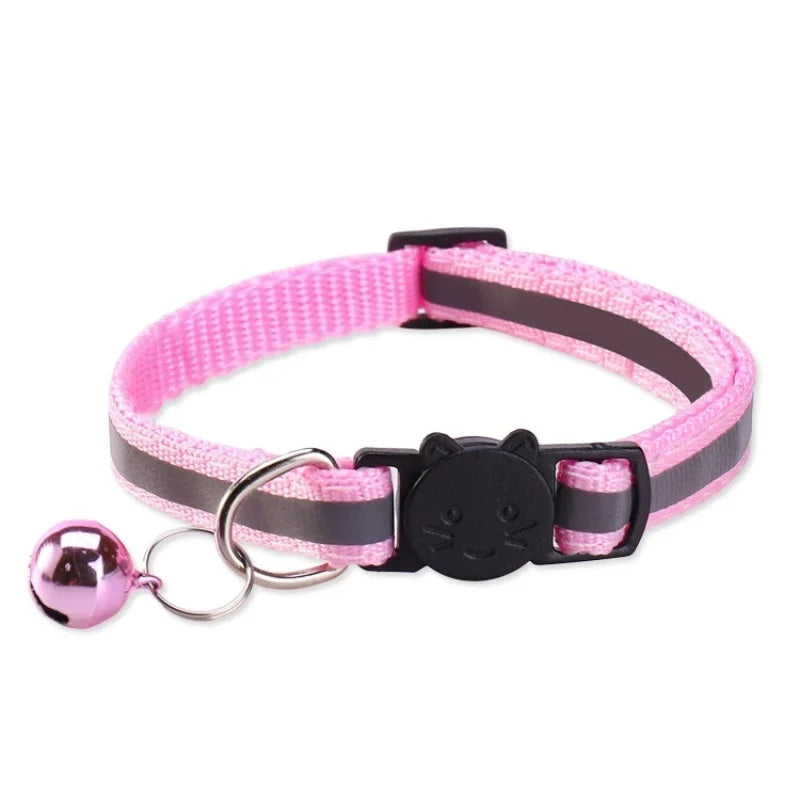 Collar de Seguridad Reflectante Antiahogamiento para Gatos y Cachorros - Collar Ajustable con Hebilla de Zafra, Cascabel Colorido
