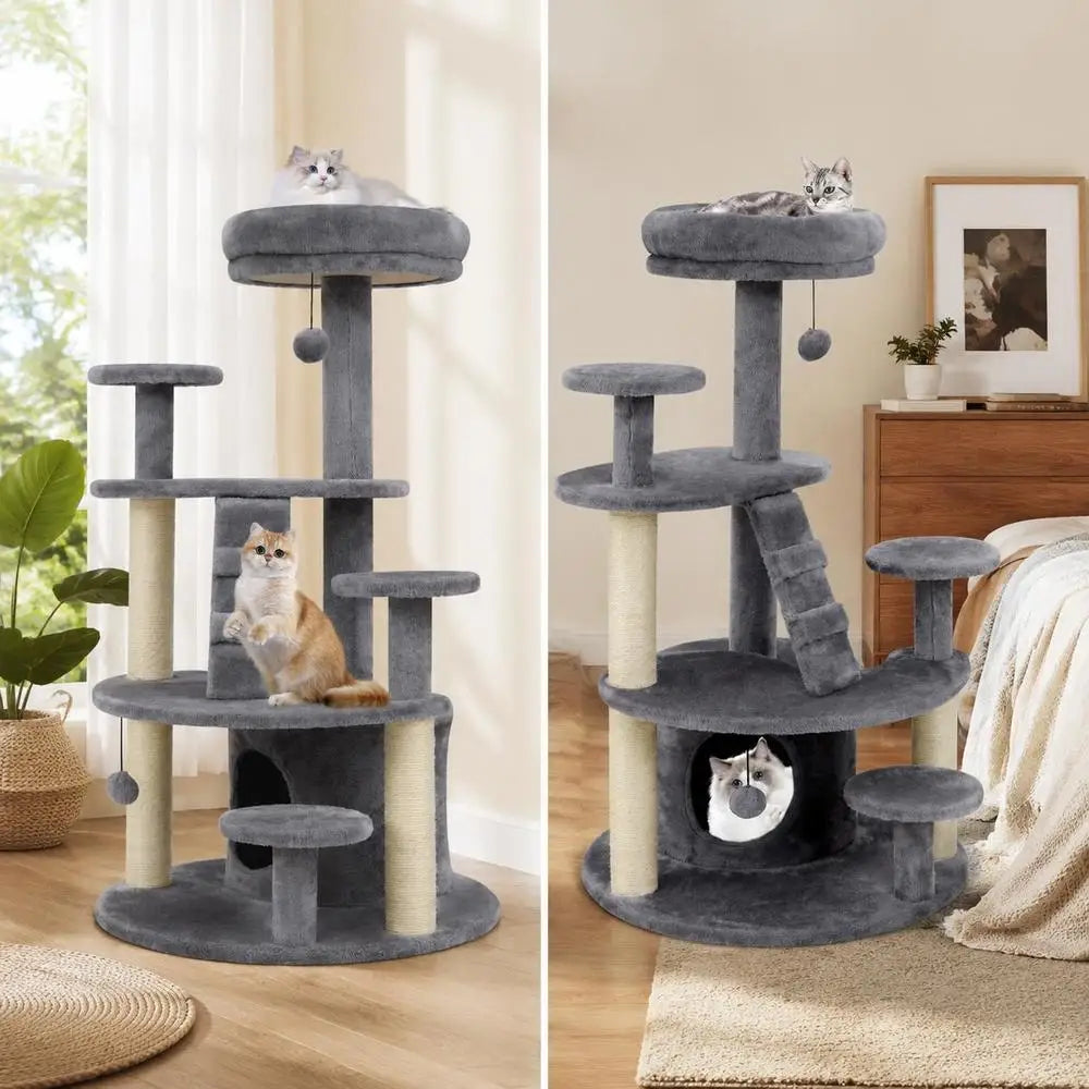 Árbol Rascador para Gatos - Torre Multiusos con Cueva de Peluche, Postes de Sisal y Escalera de Escalada