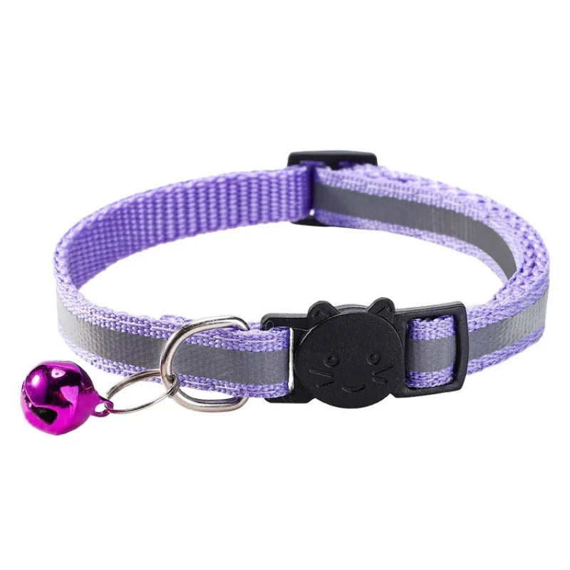 Collar de Seguridad Reflectante Antiahogamiento para Gatos y Cachorros - Collar Ajustable con Hebilla de Zafra, Cascabel Colorido
