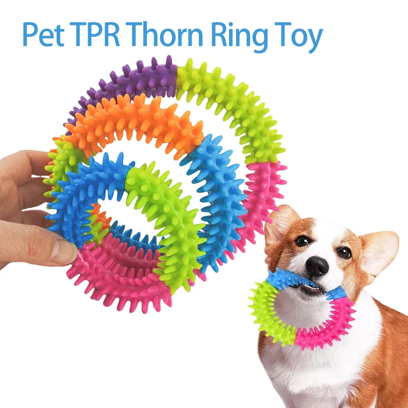 Anillo Anillo Disco Volador y Mordedor con Púas para Perros y Gatos – Juguete Interactivo de Entrenamiento y Limpiador Molar de Goma