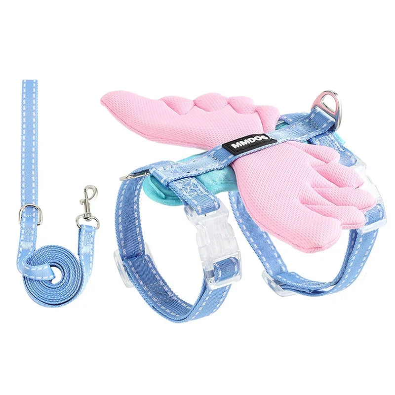 Conjunto de Arnés y Correa con Alas de Ángelet - Chaleco Anti escape Transpirable y Ajustable para Paseos y Adiestramiento de Cachorros y Perros Pequeños