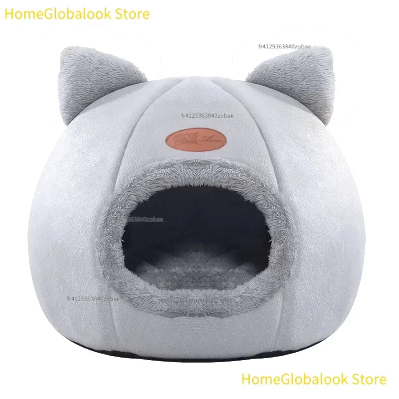 Cama Cueva Acolchada de Invierno para Gatos y Perros Pequeños - Nido Cálido, Suave y Antideslizante con Diseño Cerrado Tipo Tienda de Campaña