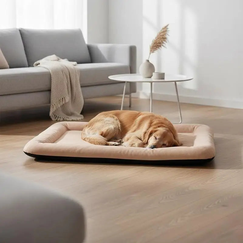 Cama Rectangular Extragrande para Perros Grandes (Talla XL) - Colchón de Suelo Mullido y Confortable en Color Beige para Jaulas y Estancias de Interior