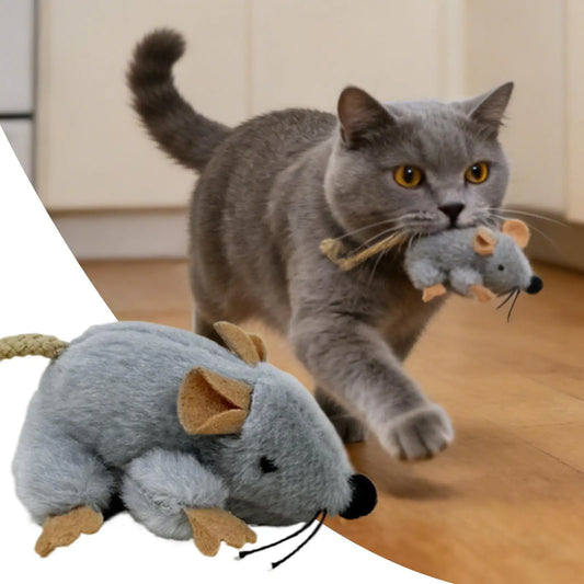 Juguete Interactivo Ratón de Peluche para Gatos – Movimiento Realista de Cola y Sonido para Estimulación de Caza e Interiores