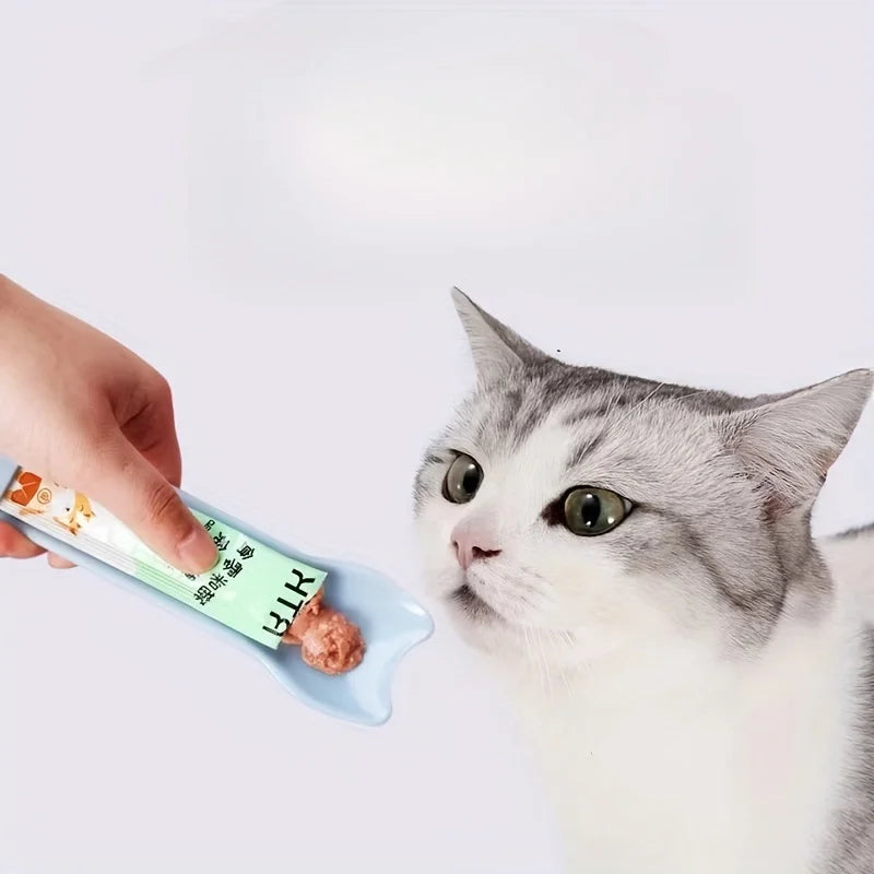 Cuchara Prensadora y Dispensadora de Crema para Gatos – Alimentador de Snacks Líquidos y Premios en Sobres para Mascotas