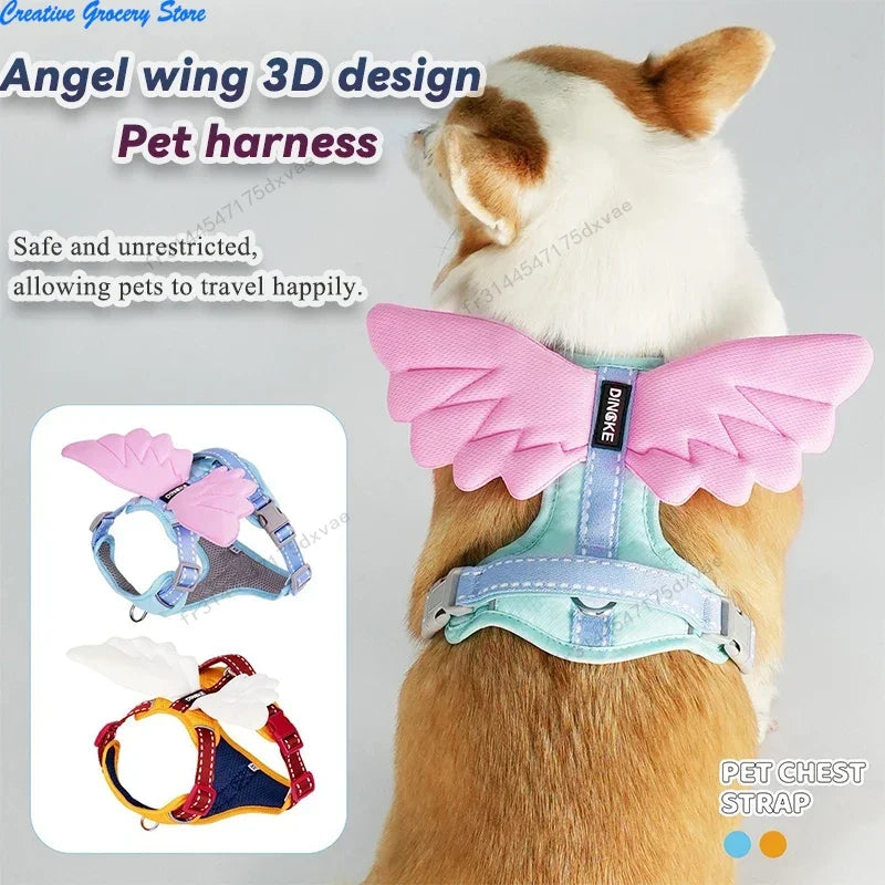 Conjunto de Arnés y Correa con Alas de Ángelet - Chaleco Anti escape Transpirable y Ajustable para Paseos y Adiestramiento de Cachorros y Perros Pequeños