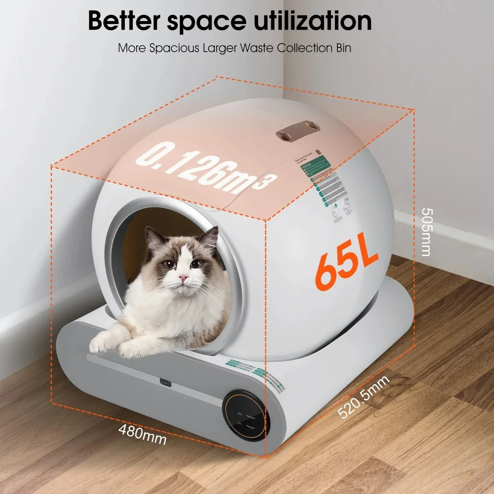 Arenero Automático Inteligente Autolimpiable de 65 Litros - Baño Cerrado para Gatos con Control por App Móvil, Estera y Bolsas Desechables