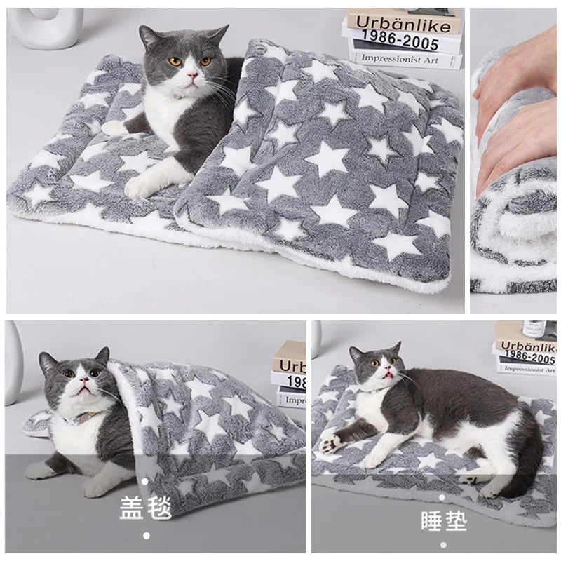Cama Colchón y Manta de Franela Suave para Perros y Gatos - Cojín Acolchado Cálido para Cachorros y Mascotas Medianas o Grandes (Ideal para Invierno)