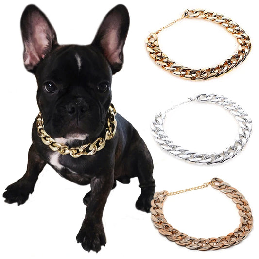 Collar de Cadena para Perros Pequeños y Medianos – Collar Metalizado Dorado y Plateado