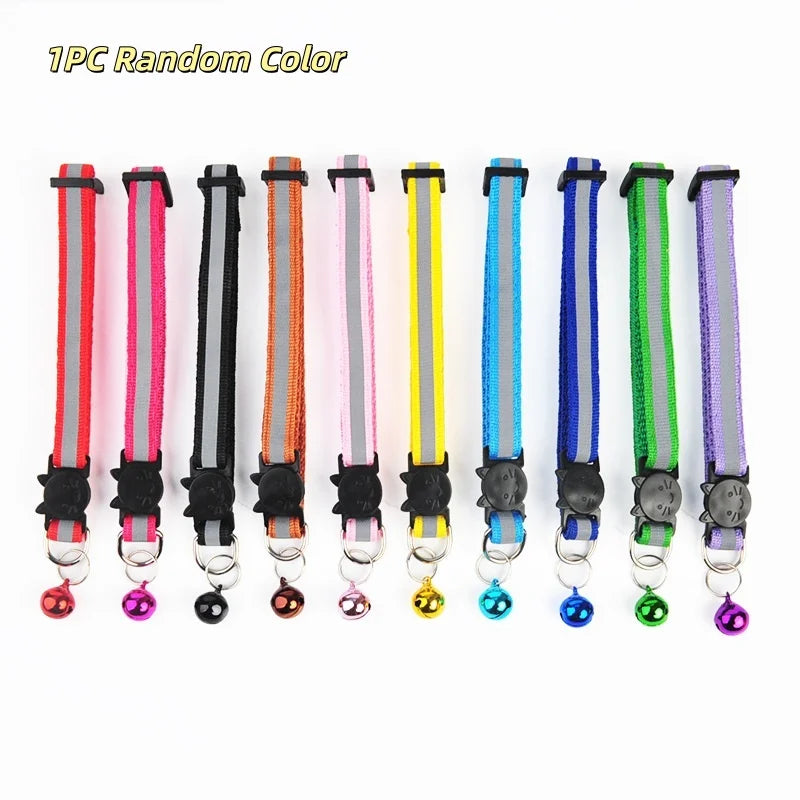 Collar de Seguridad Reflectante Antiahogamiento para Gatos y Cachorros - Collar Ajustable con Hebilla de Zafra, Cascabel Colorido