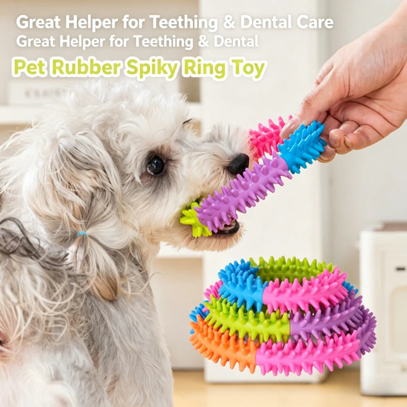Anillo Anillo Disco Volador y Mordedor con Púas para Perros y Gatos – Juguete Interactivo de Entrenamiento y Limpiador Molar de Goma