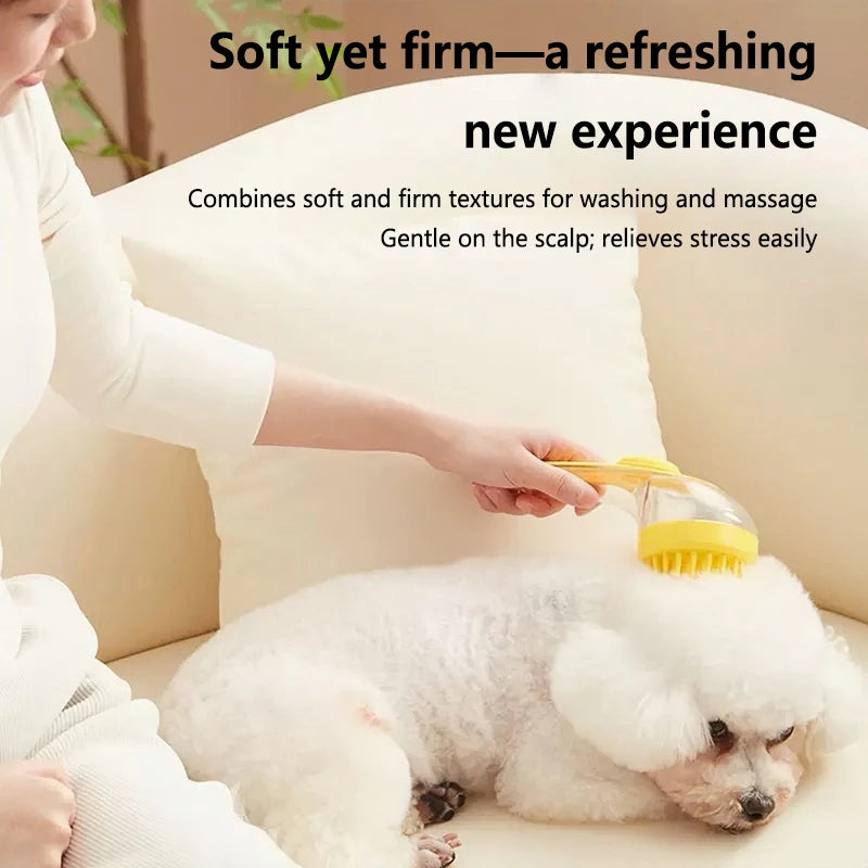 Cepillo de Baño con Dispensador de Champú para Perros y Gatos – Cepillo Masajeador Ergonómico de Silicona para Baño, Limpieza Profunda y Cuidado de Piel