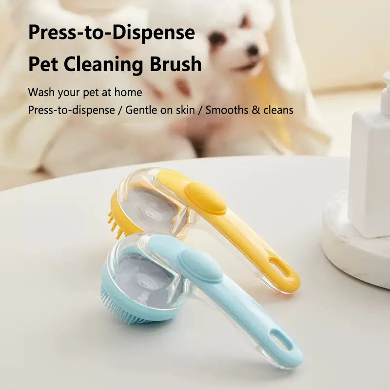 Cepillo de Baño con Dispensador de Champú para Perros y Gatos – Cepillo Masajeador Ergonómico de Silicona para Baño, Limpieza Profunda y Cuidado de Piel