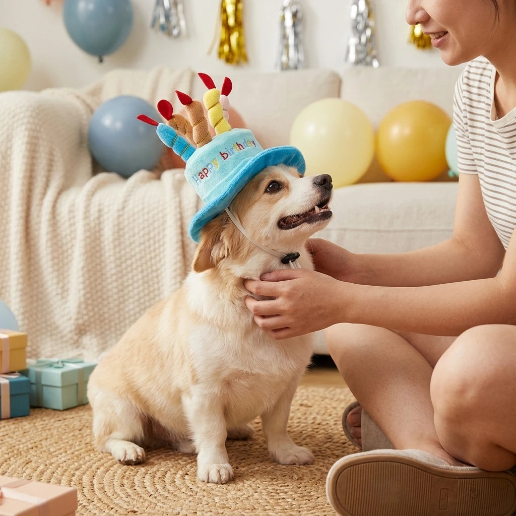 Set de Gorro de Fiesta de Cumpleaños y Juguete para Perros y Gatos – Kit Celebración Cómodo, Resistente a Mordeduras y Accesorio para Fotos