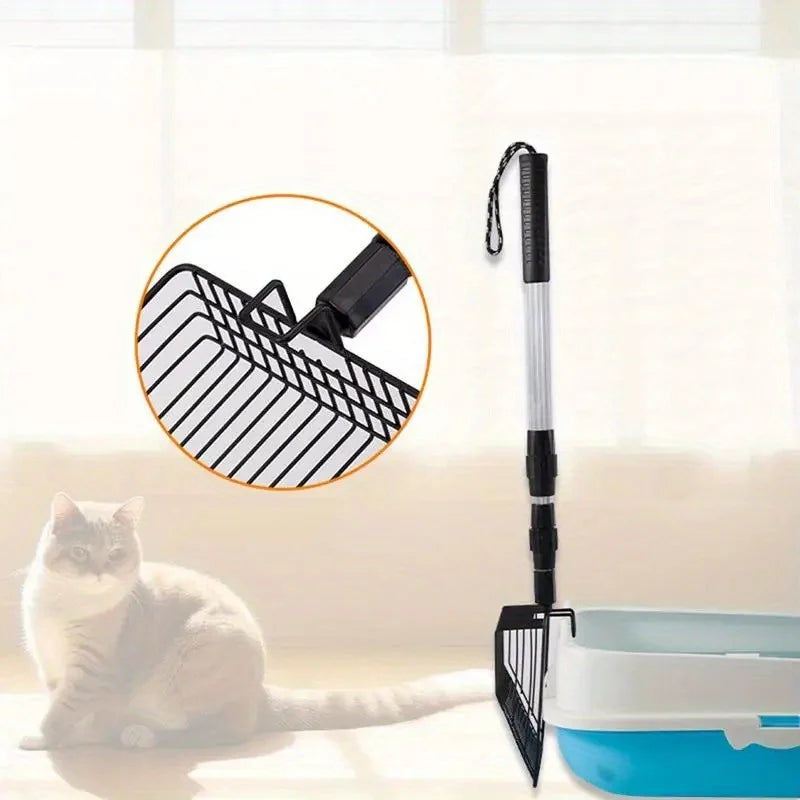 Rastrillo y Pala Cernidora Extensible para Gallinero y Arena de Gatos – Limpiador Telescópico de Estiércol para Aves y Mascotas