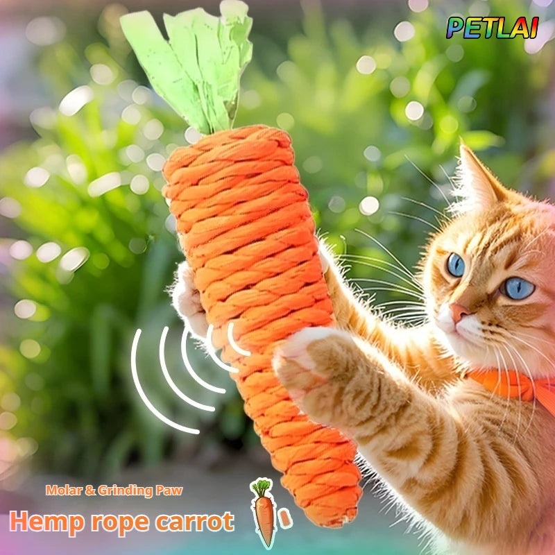 Juguete de Cuerda con Forma de Zanahoria para Gatos – Mordedor Limpiadientes y Rascador Interactivo