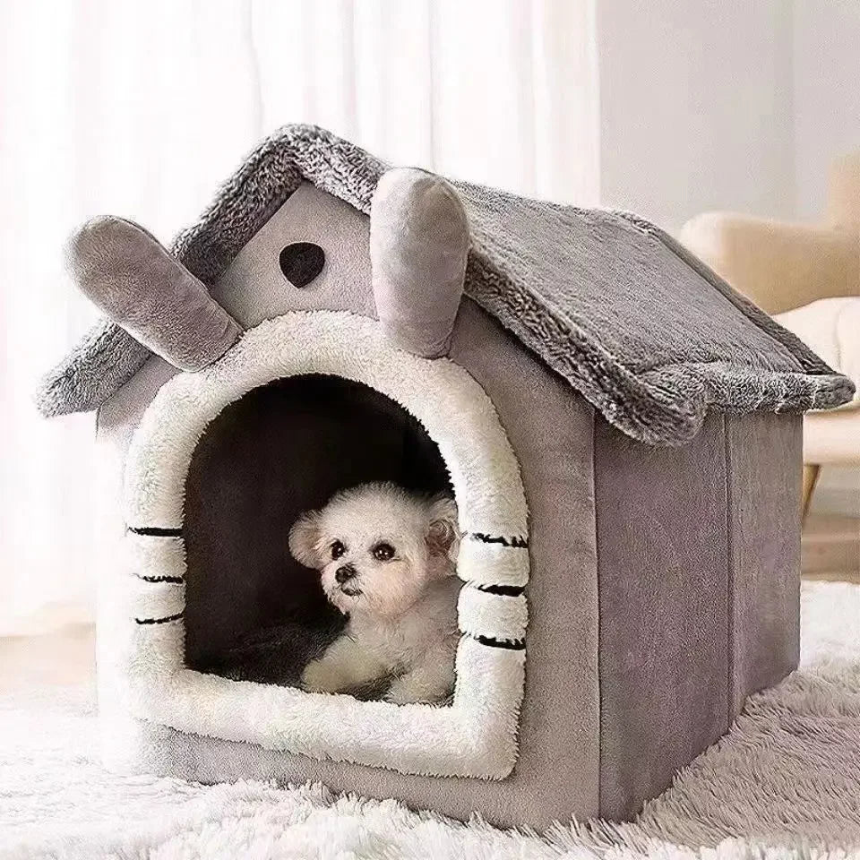 Cama Cueva Estilo Casita para Perros Pequeños y Gatos - Refugio Acolchado de Invierno, Cálido para Todo el Año con Cojín Extraíble y Lavable