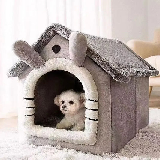Cama Cueva Estilo Casita para Perros Pequeños y Gatos - Refugio Acolchado de Invierno, Cálido para Todo el Año con Cojín Extraíble y Lavable